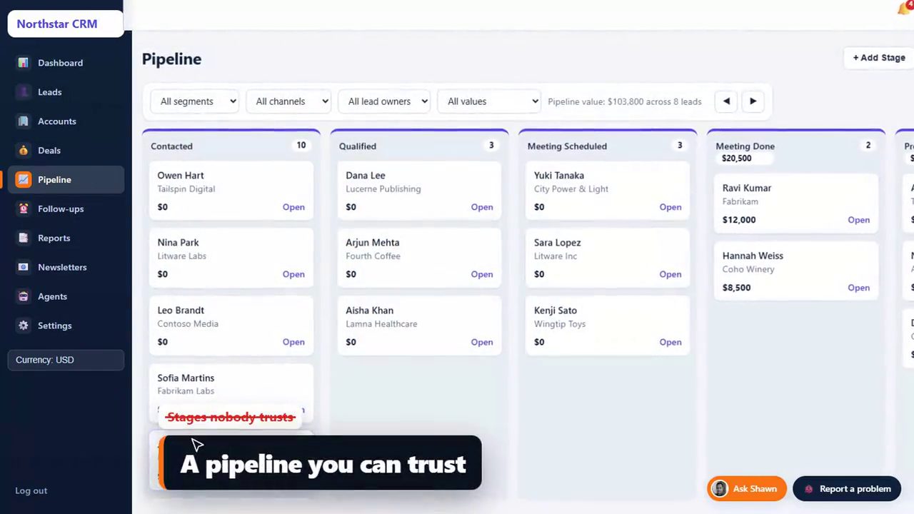 Tailr CRM drag-and-drop pipeline board